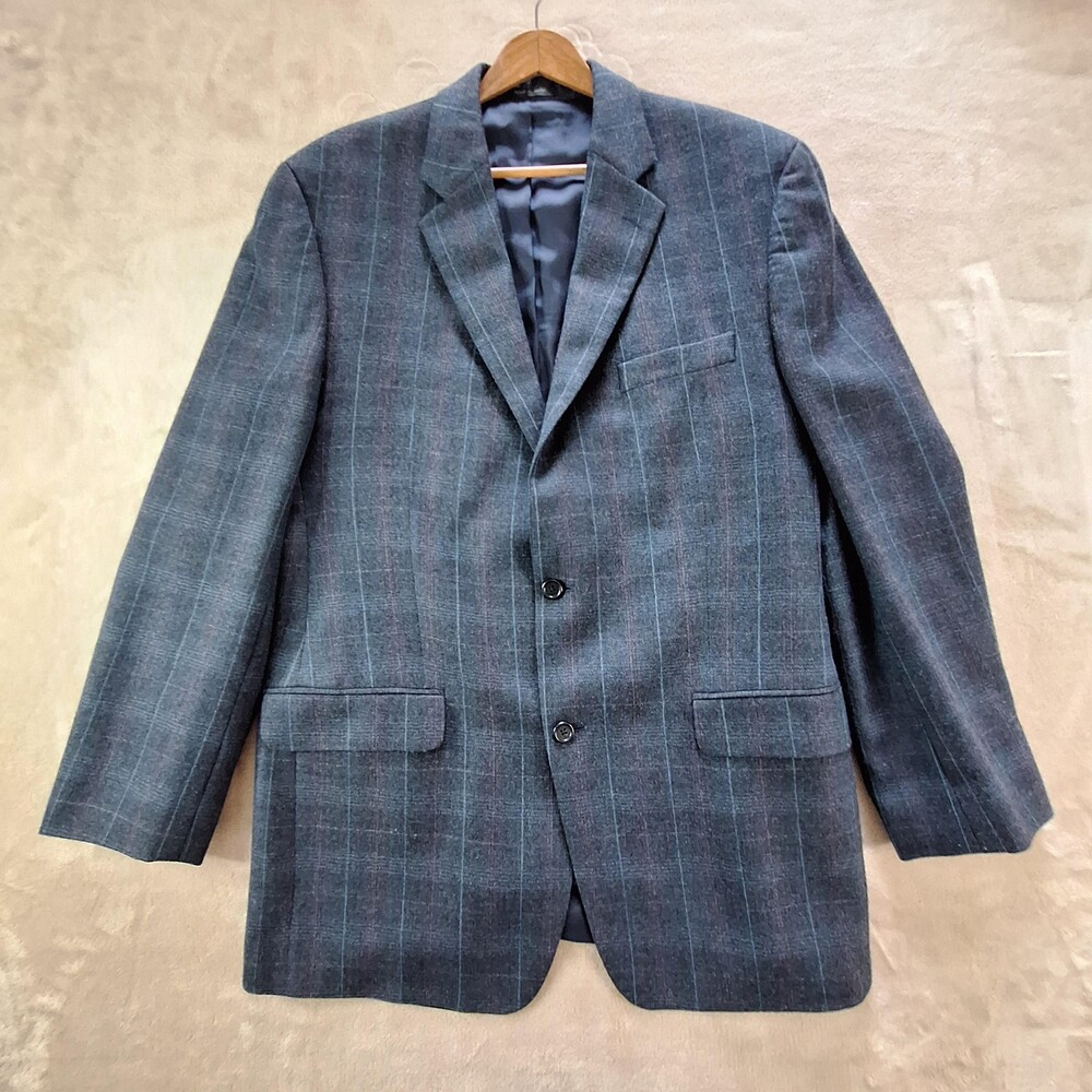 Joseph Abboud Blazer Mens 44 Long Blue Tattersall Wool Sport Coat Jacket